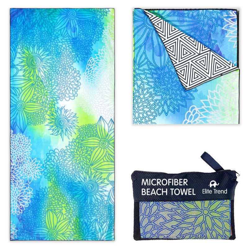 Elite Trend Quick Dry Towel Extra Large 78x35 Inch - Microfiber Beach Towel - Perfect for Beach, Travel, Swimming, Pool, Yoga, Hiking, Camping - Lightweight, Fast Drying, Compact for Adults (Blue Green) - Image 1